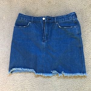 H&M blue high-rise denim skirt with frayed bottom